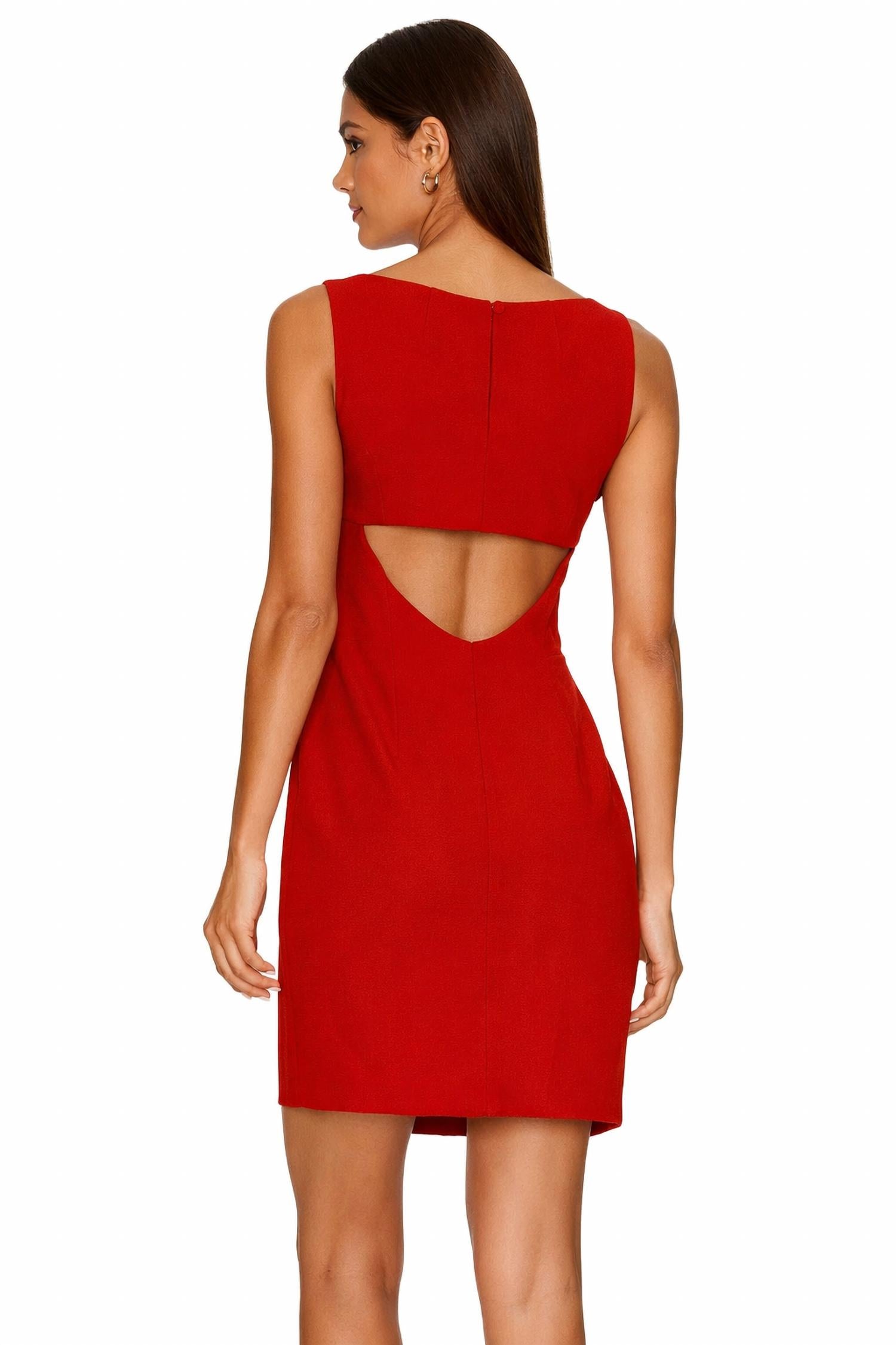 MILLY Crepe Cutout Sheath Dress in red - women's dress - alternate view