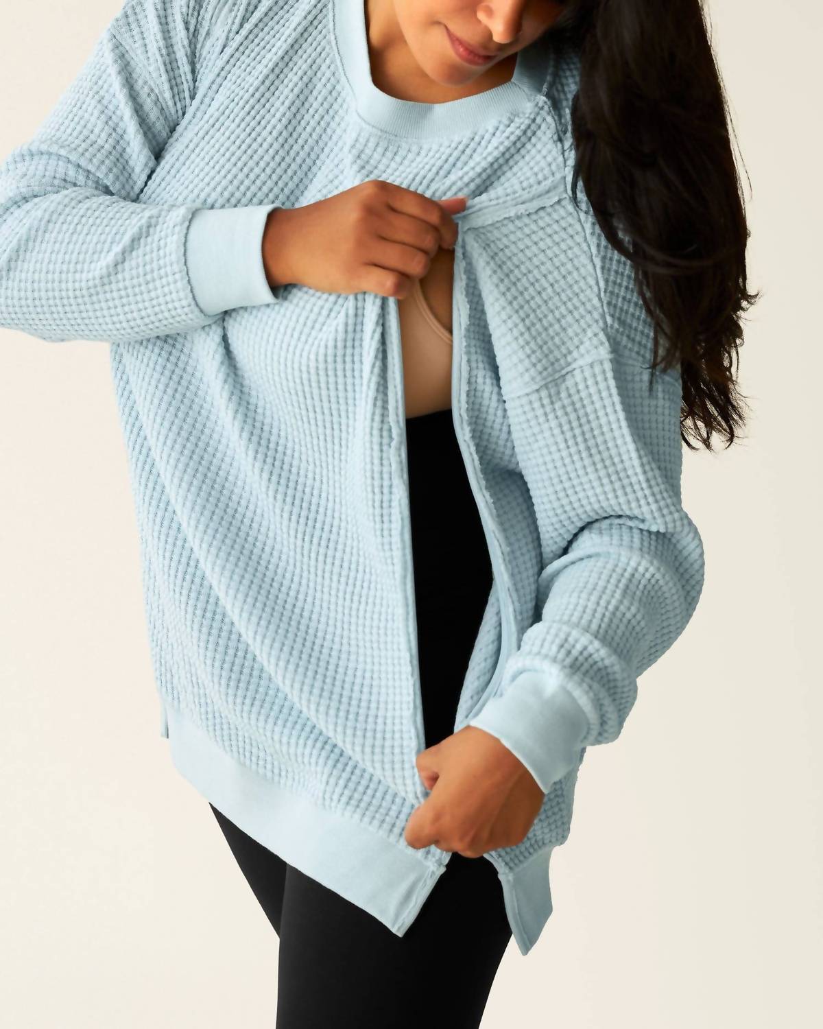 Kindred Bravely Joelle Thermal Maternity & Nursing Top - Plus in powder blue - women's long sleeve top - alternate view