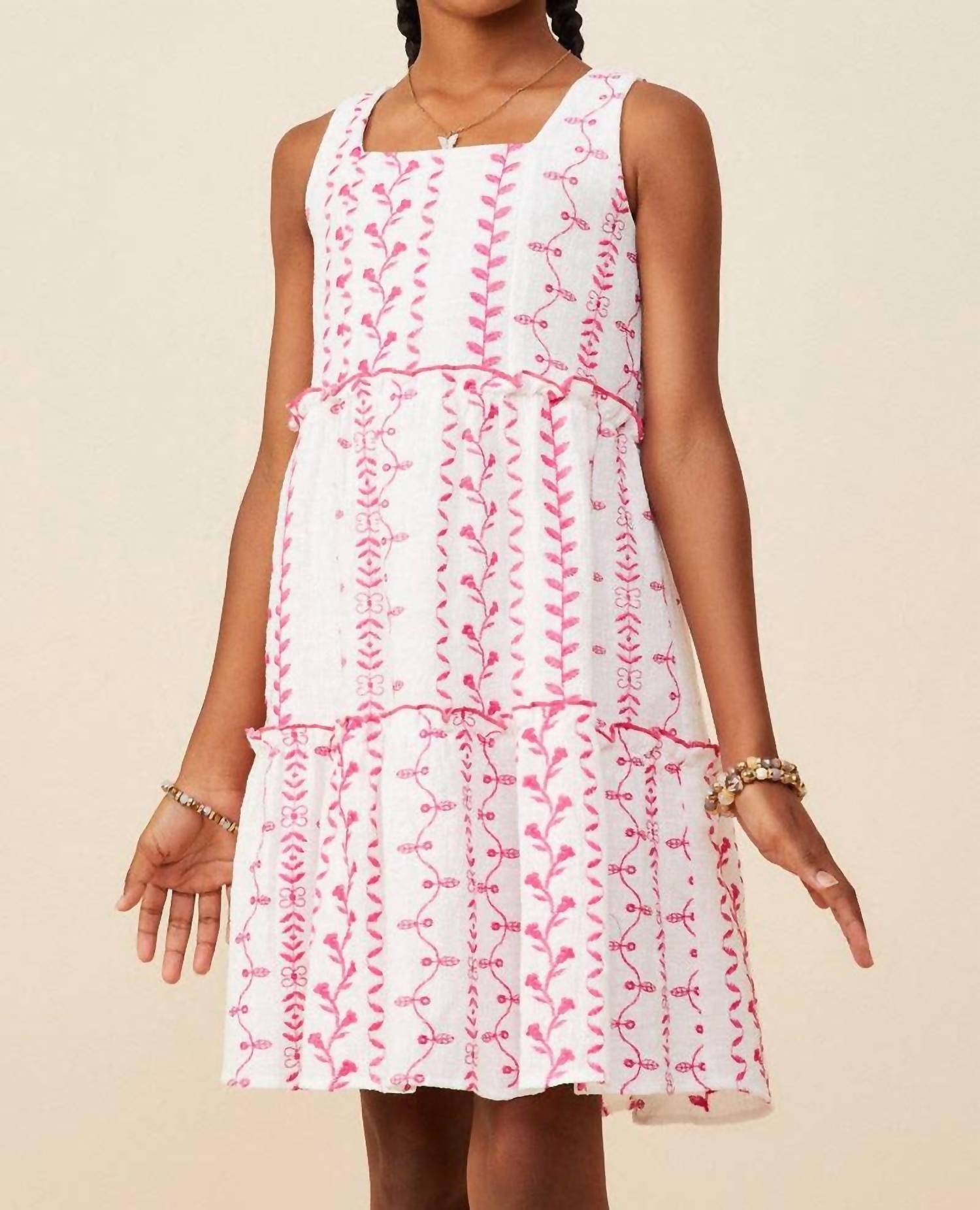 Hayden La - Girls Botanical Embroidered Ruffle Tiered Tank Dress