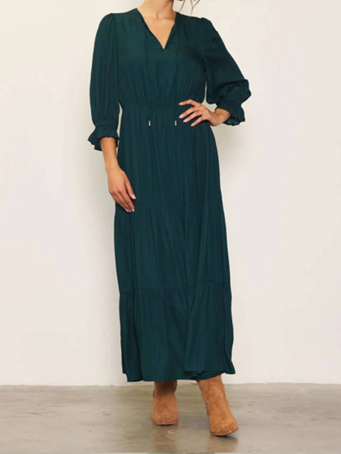 Skies Are Blue - Long Sleeve Ruffle Maxi Dress