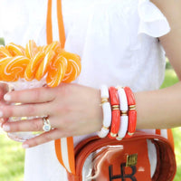 CANVAS Style Women's Lelani Disc Resin Stretch Bracelet in red orange - women's jewelry - detail view