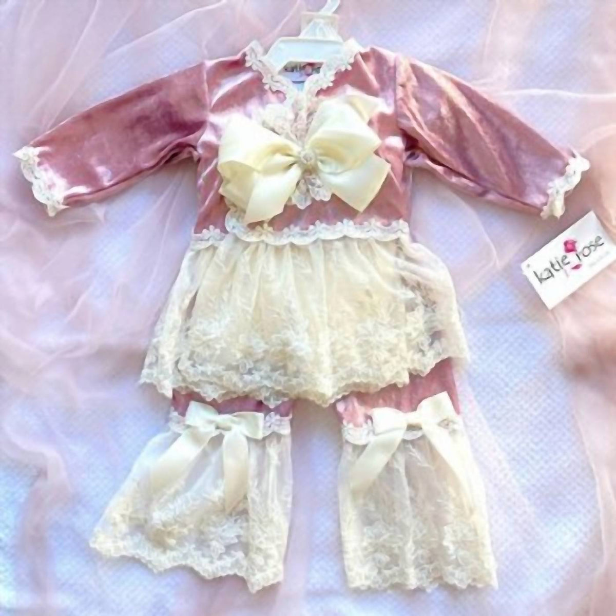 Katie Rose - Girl's 2-Piece Lucia Velvet And Lace Set