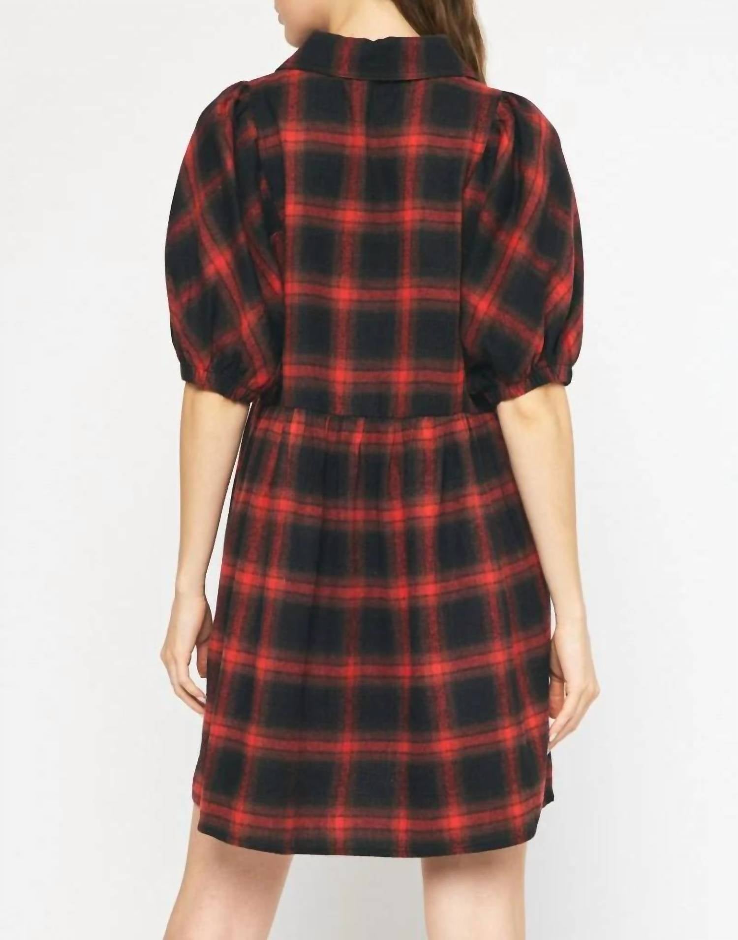 Entro - Plaid Puff Sleeve Dress