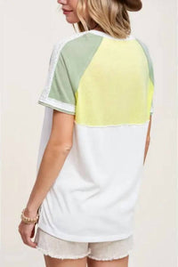 La Miel - Color Block Lace Trim Short Sleeve Top