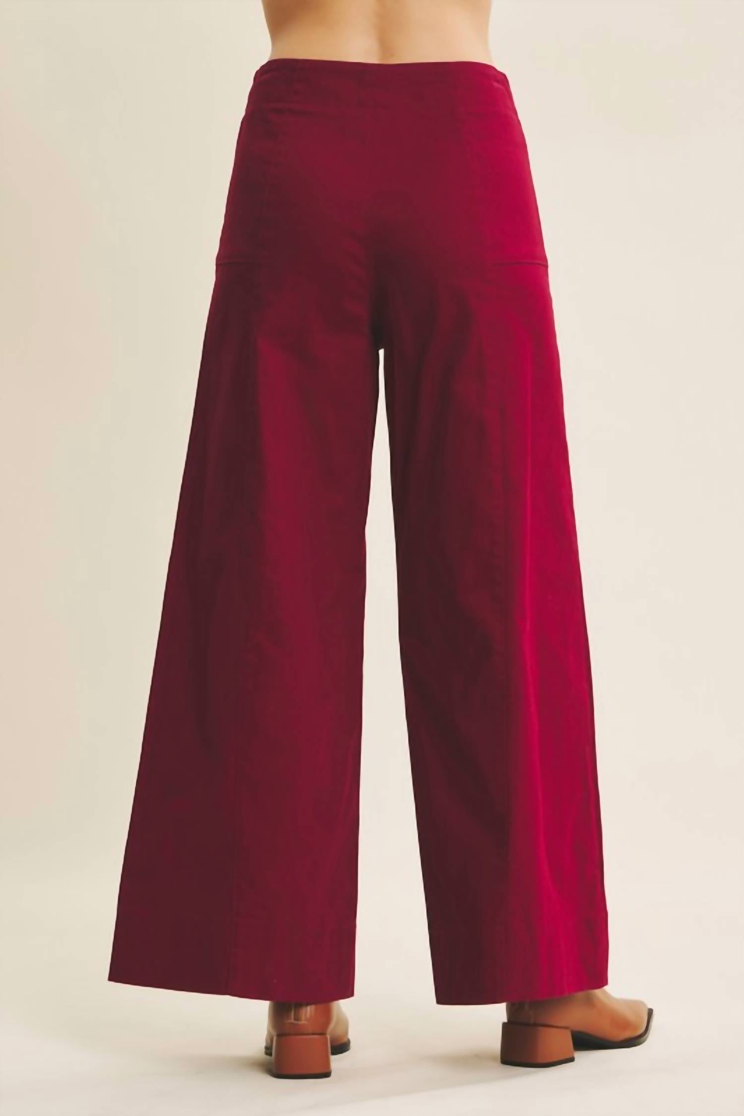 In February Melissa Stretchy Wide Leg Pants in burgundy - women's pants - detail view