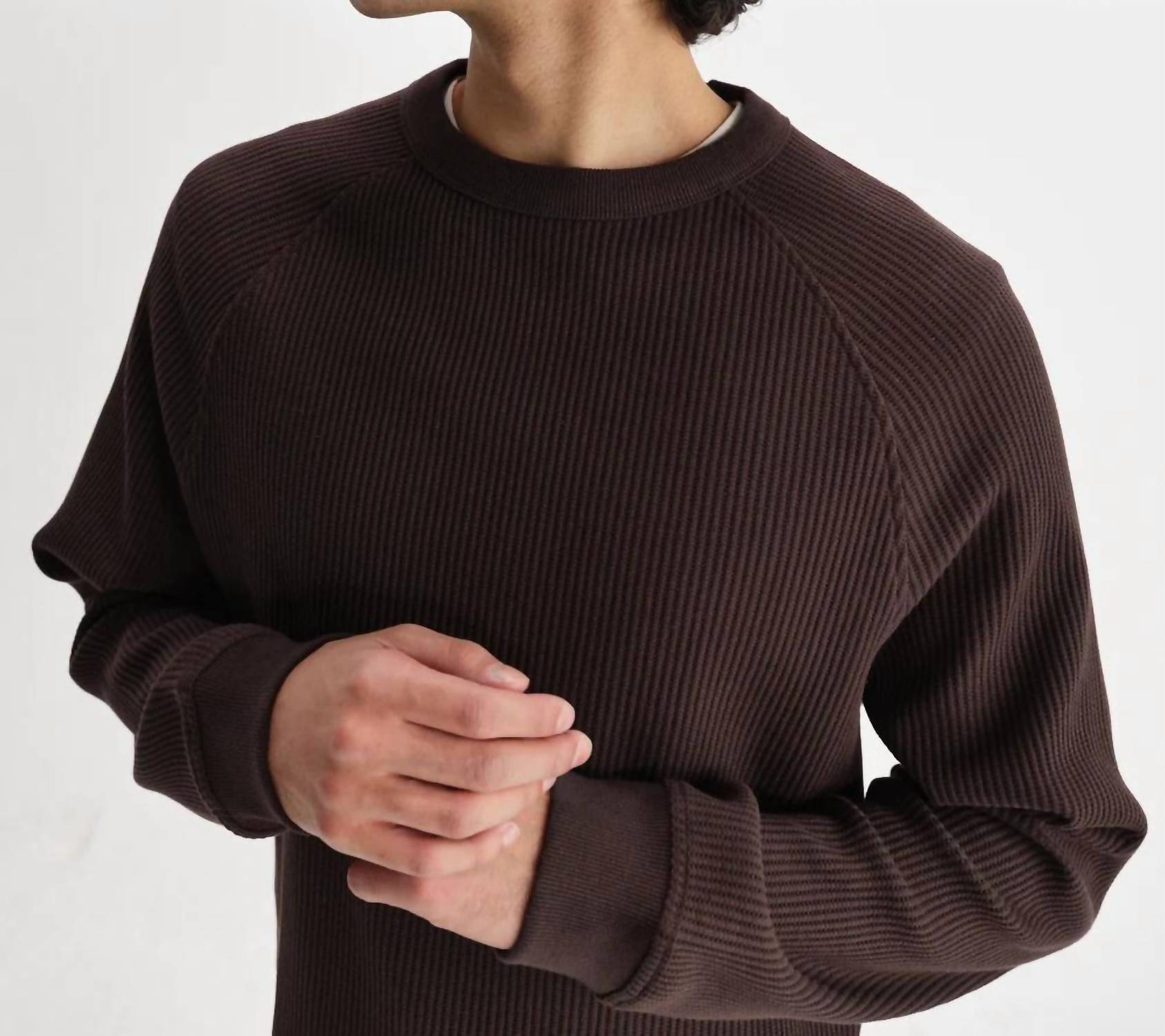 Wax London Riley Crew Sweater in dark brown - men's sweater - alternate view