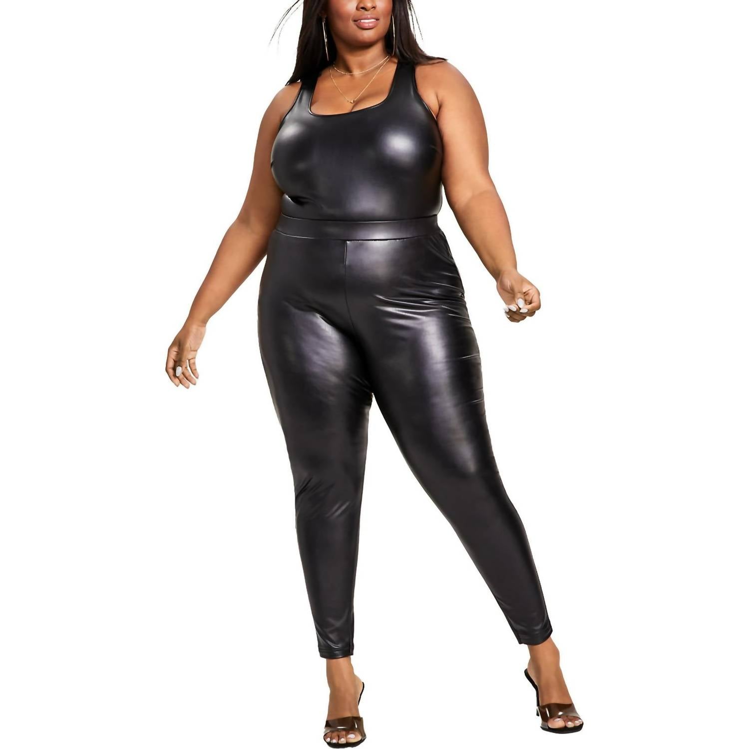 Nina Parker Faux Leather High Rise Leggings - Plus in black - women's pants