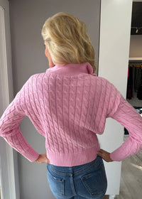 J. Society Poppy Cable Long Sleeve Sweater in bubblegum - women's sweater - detail view