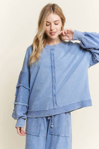 J.Her - Mineral Washed Puff Long Sleeved Terry Sweatshirt Top