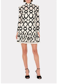 Milly - Women's Willa Velvet Flock Lace Mock Neck Dress