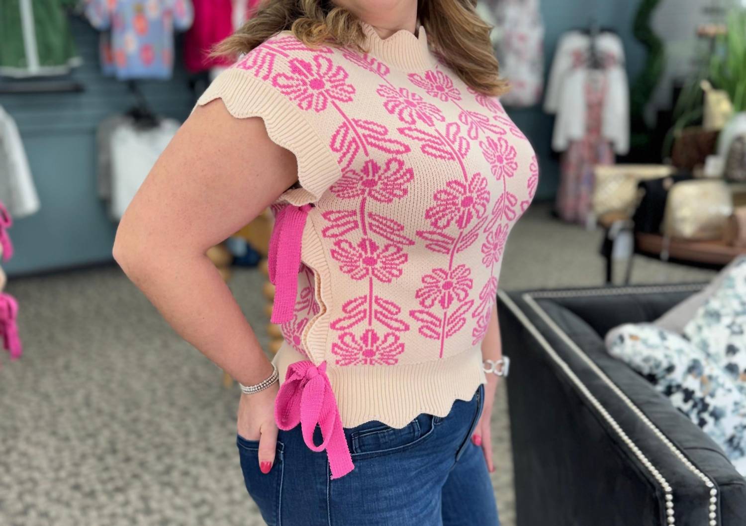 &merci Mock Neck Floral Sweater in multi - women's blouse - alternate view
