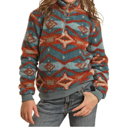 Rock & Roll Cowgirl - Girls Sherpa 1/4 Zip Pullover