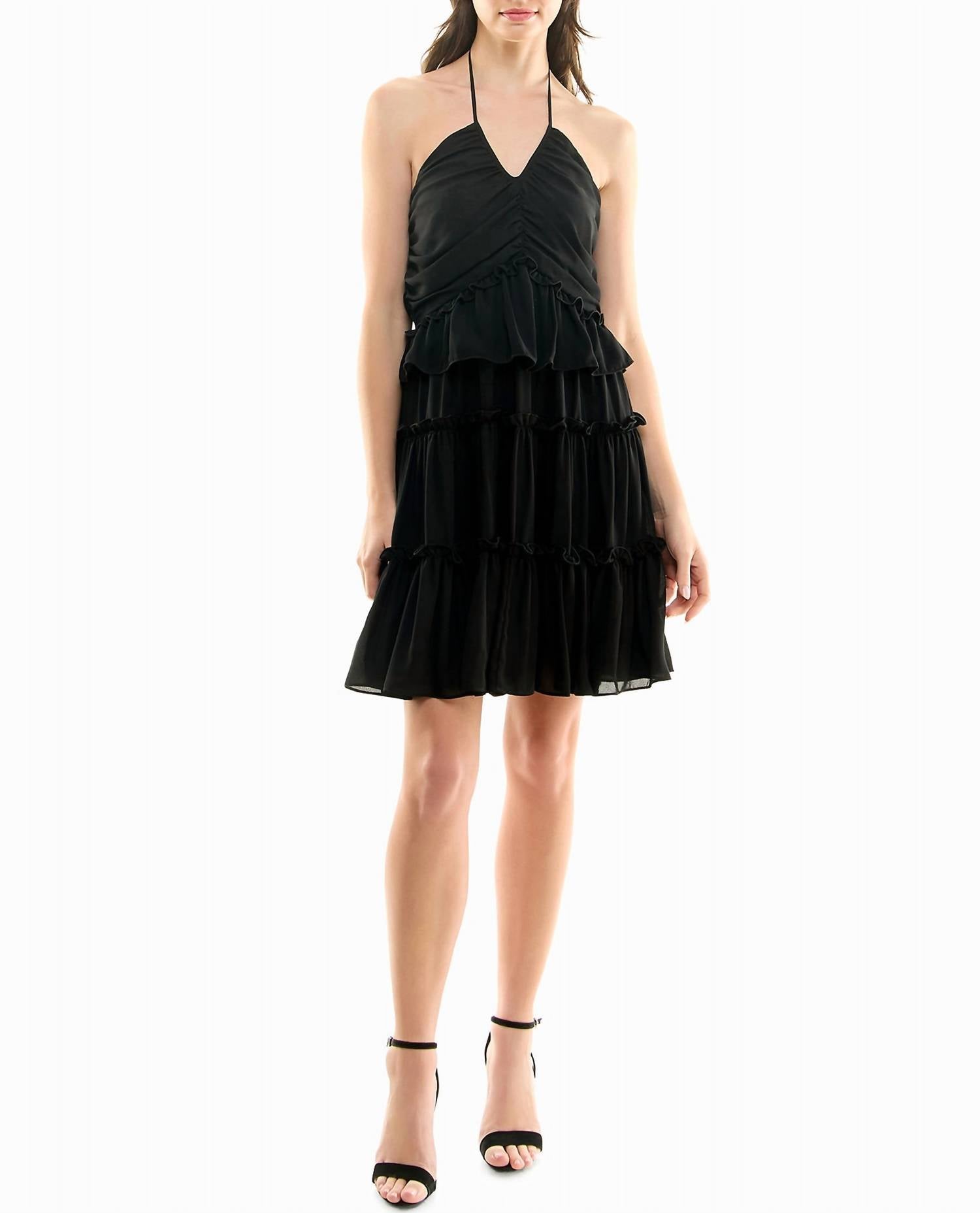 Nicole Miller - Presley Chiffon Tiered Halter Dress