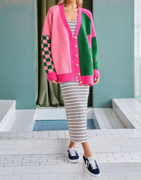 Jade By Jane - Color Block Mix Pattern Cardigan
