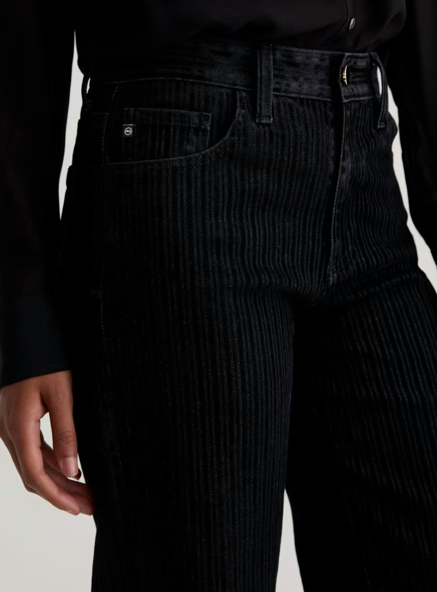 AG Jeans Saige Mid Rise Wide Leg Flocked Stripe Jean in dress it up - women's jeans - view 4