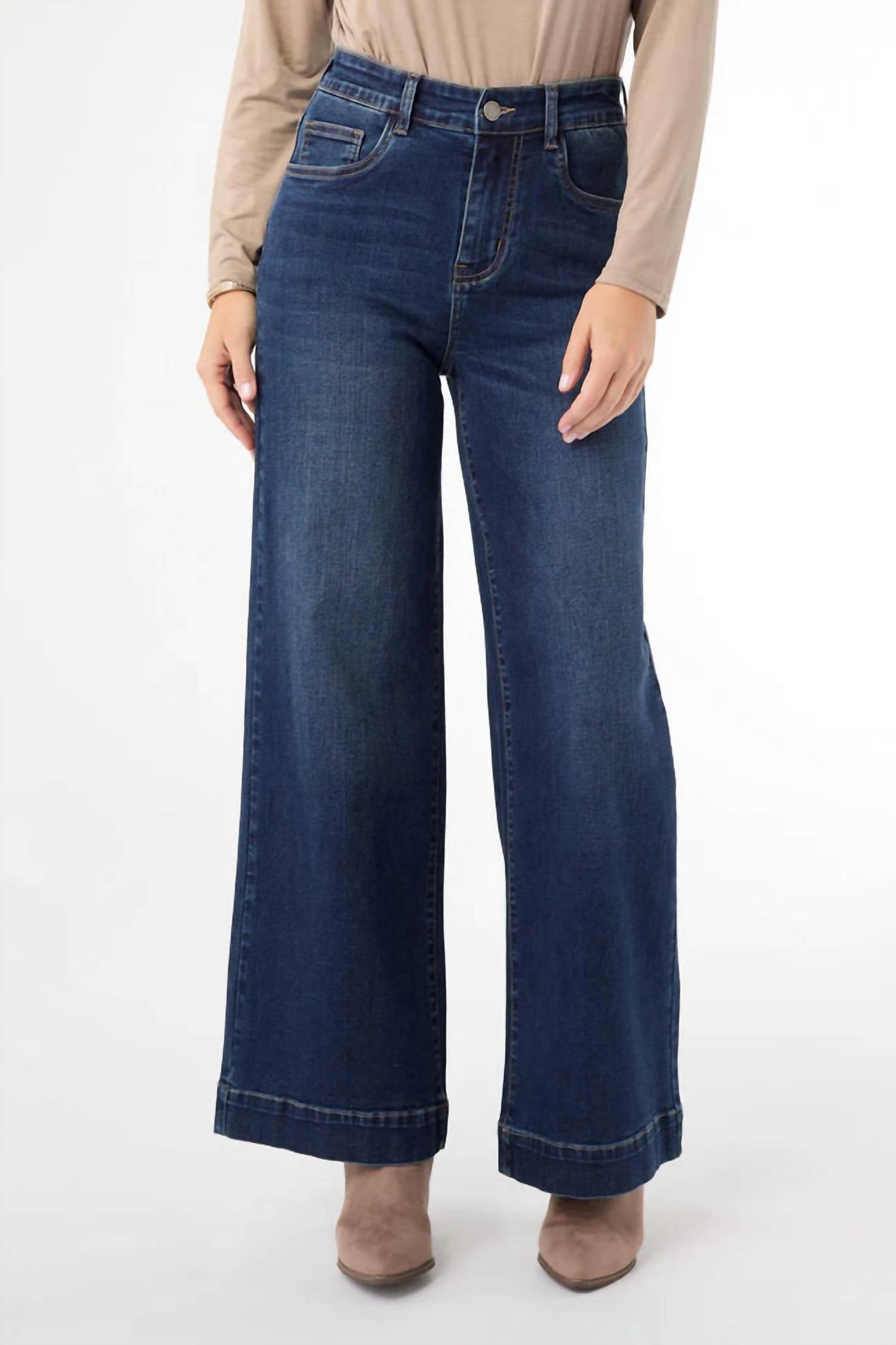 COCO + CARMEN Ever Stretch Wide Leg Jeans in dark denim - women's jeans