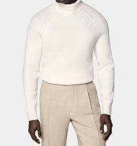 SUITSUPPLY Ribbed Merino Wool Turtleneck Sweater - Plus in off white - men's sweater
