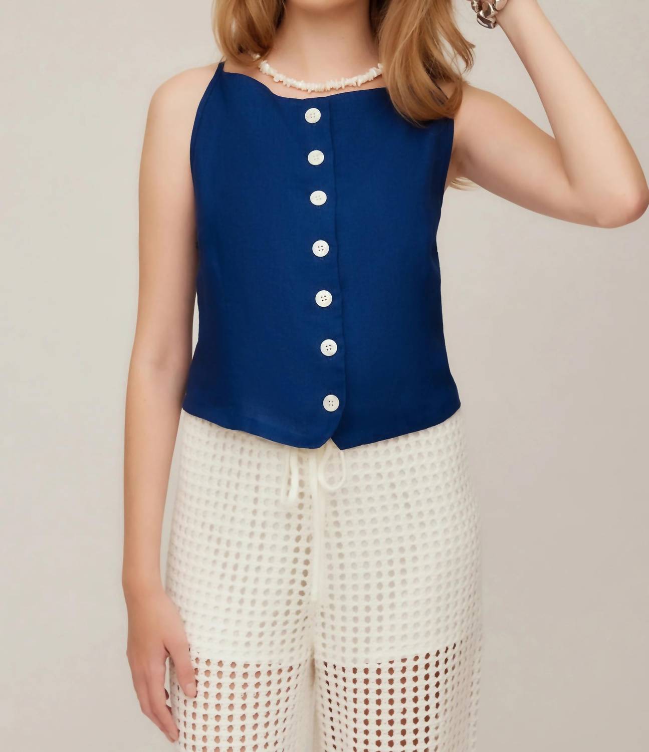 Fifteen Twenty Elis Sleeveless Button-up Top in sea - women's tank top
