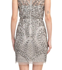 Adrianna Papell - Sleeveless Embellished Zipper Back Mesh Dress