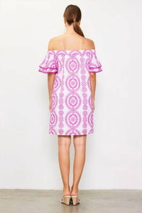Skies Are Blue - Embroidered Eyelet Off-shoulder Dress