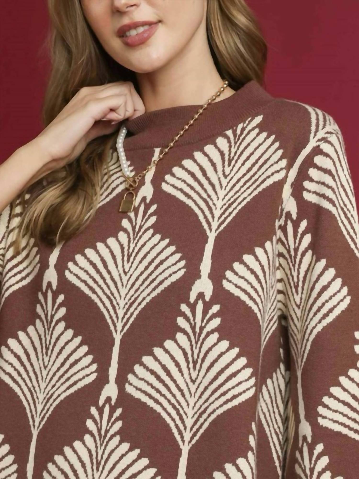 Umgee - Abstract Print Pullover Sweater