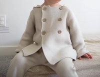VIVERANO Organics Kid's Hooded Double Button Coat Jacket in stone - kids' shirt - detail view