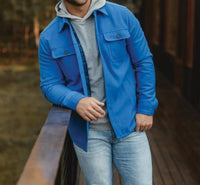 The Normal Brand Brightside Flannel Lined Workwear Jacket in cobalt - men's shirt - view 4