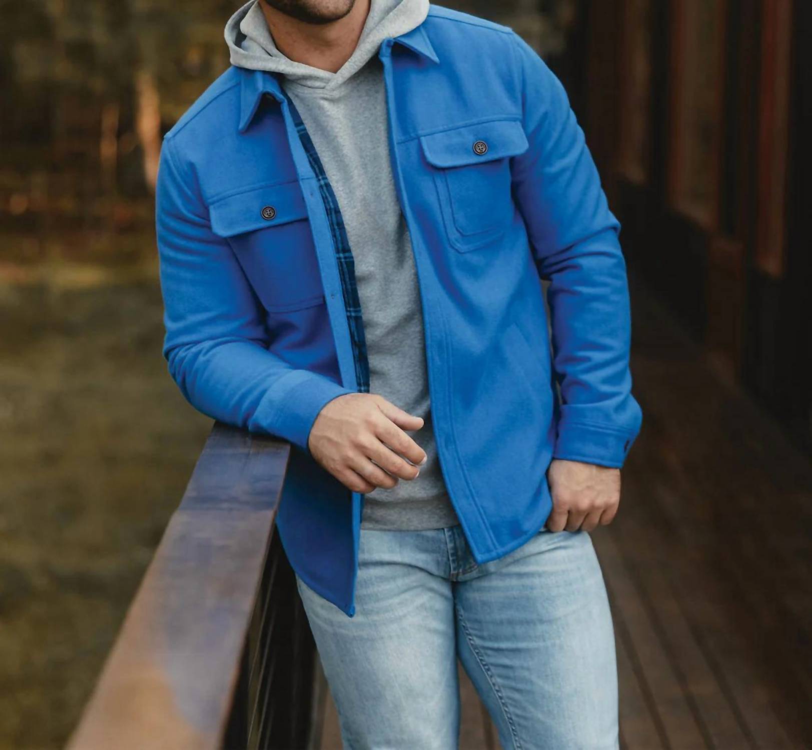 The Normal Brand Brightside Flannel Lined Workwear Jacket in cobalt - men's shirt - view 4
