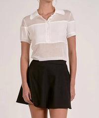 ELAN Caetana Short Sleeve Sheer Blocked Top in white - women's t-shirt - alternate view