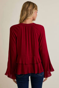 Gilli - Notch Neck Long Sleeve Ruffle Hem Top