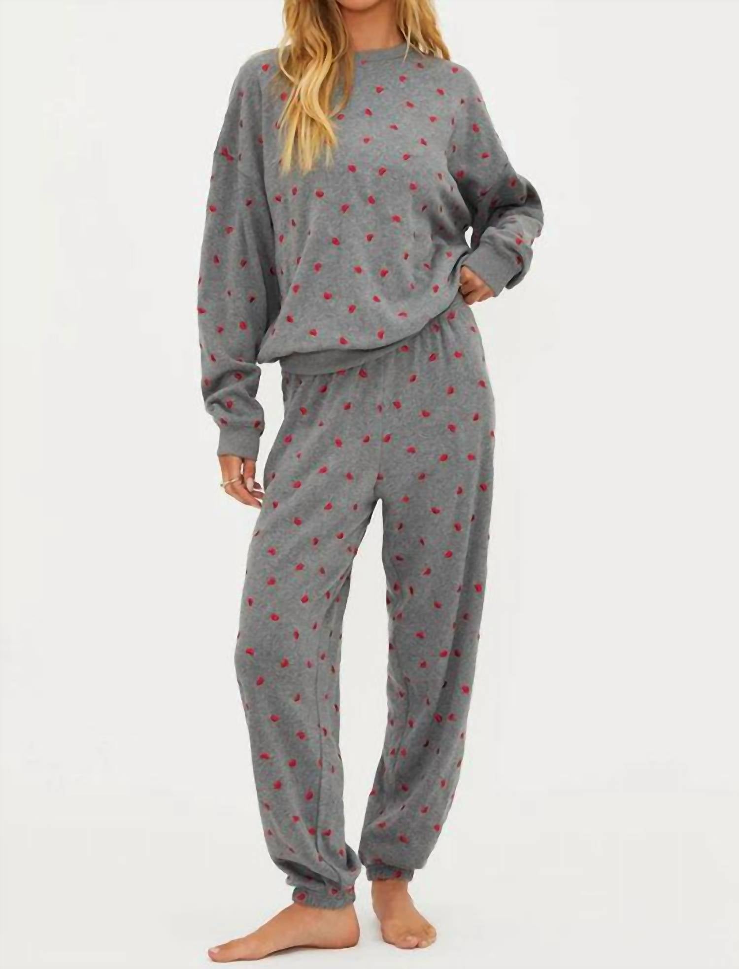 Beach Riot Nash Relaxed Sweatpants in red love hearts - women's pants
