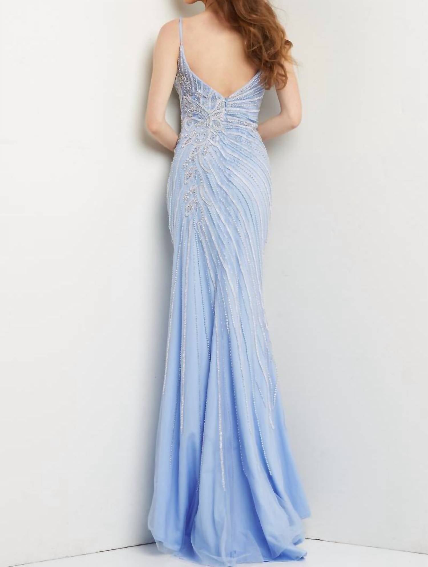 Jovani - Beaded Spaghetti Strap Gown