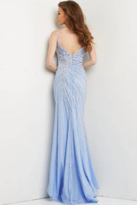 Jovani - Beaded Spaghetti Strap Gown