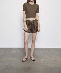 Enza Costa - LINEN OPEN KNIT CROPPED SHORT SLEEVE SWEATER