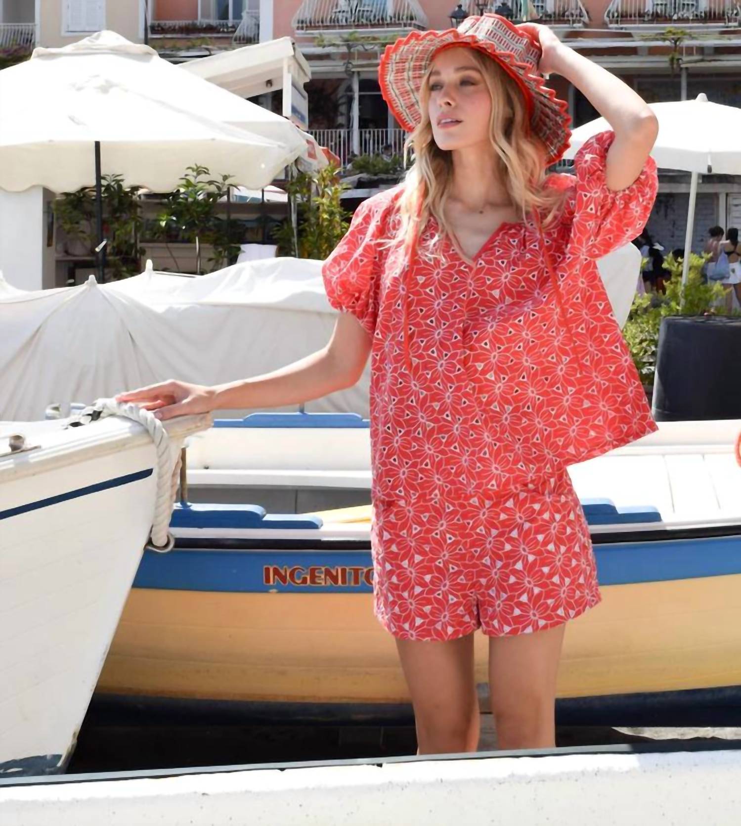 Never A Wallflower - Gathered Eyelet V-neck Top