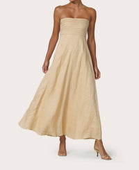 Lusana - Talia Pintuck Linen Maxi Dress