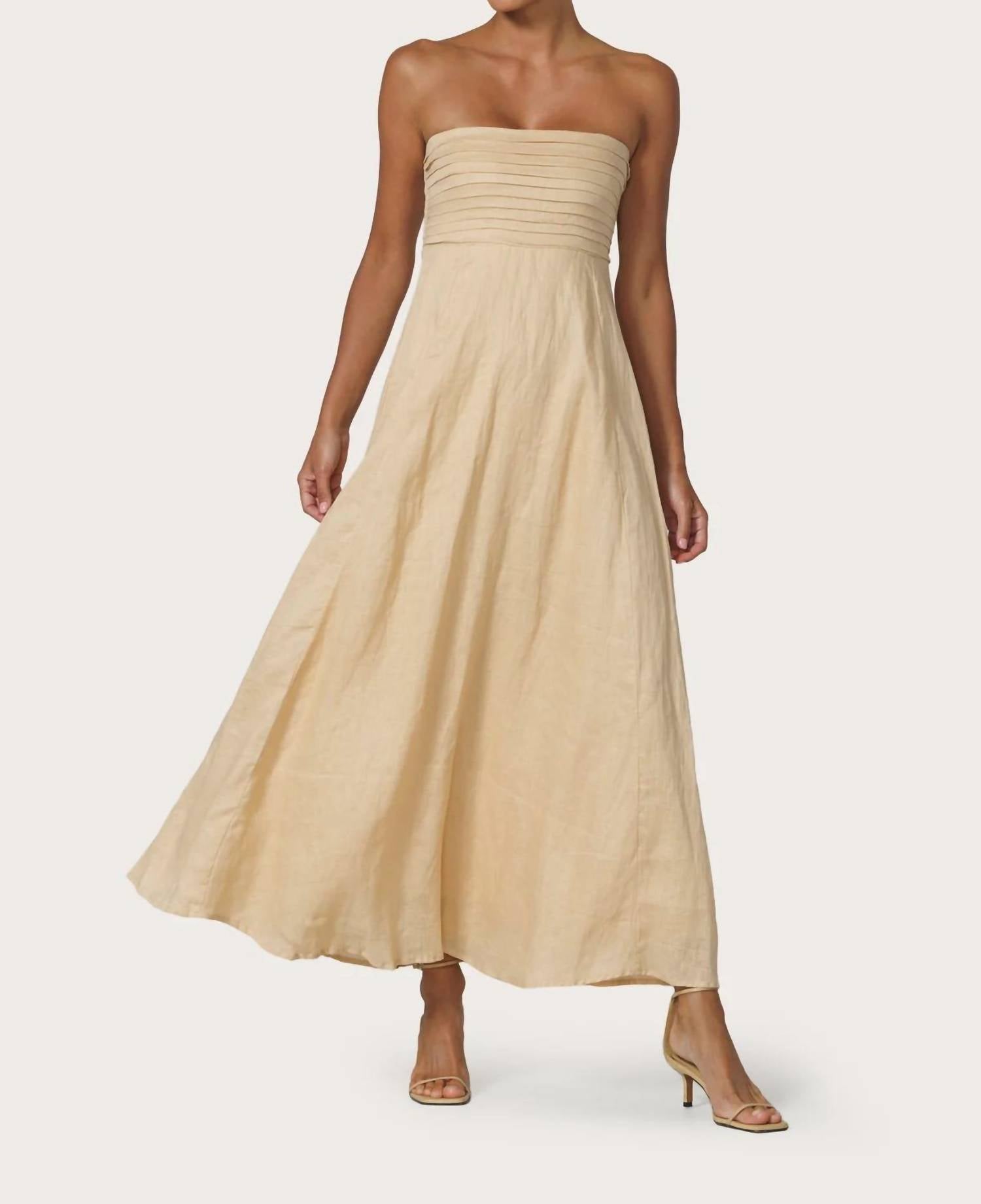 Lusana - Talia Pintuck Linen Maxi Dress