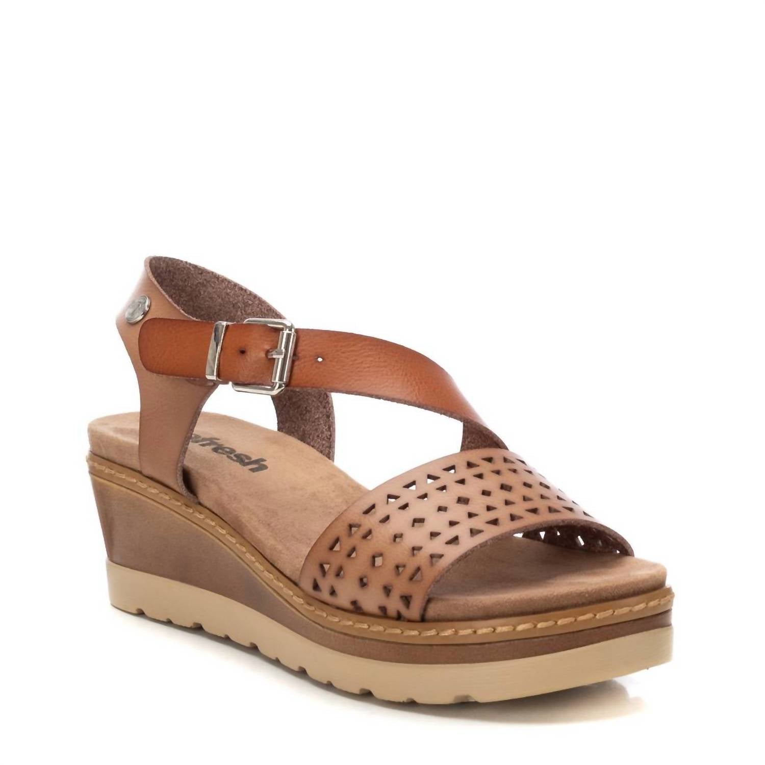 Xti Women's Crossed Strap Wedge Sandals in taupe - women's sandal