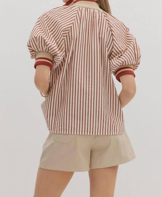 Entro - Stripe Puff Sleeve Top