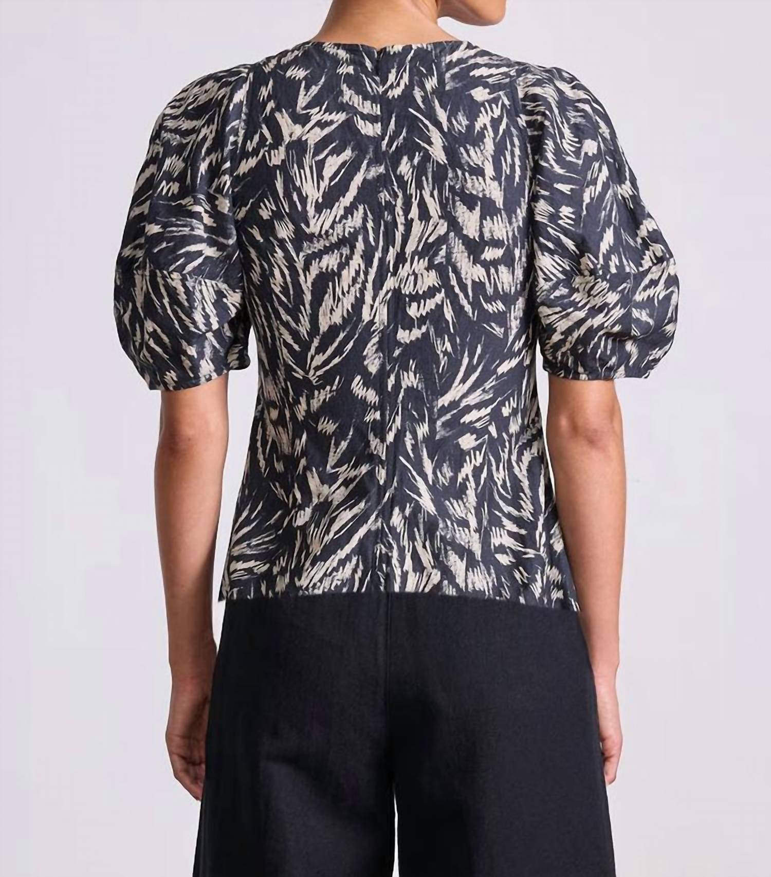 APIECE APART Lino Top in abstract animal midnight - women's blouse - alternate view