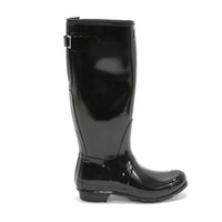 HUNTER Women's Original Tall Back Adjustable Gloss Rain Boots in black - women's shoe - alternate view