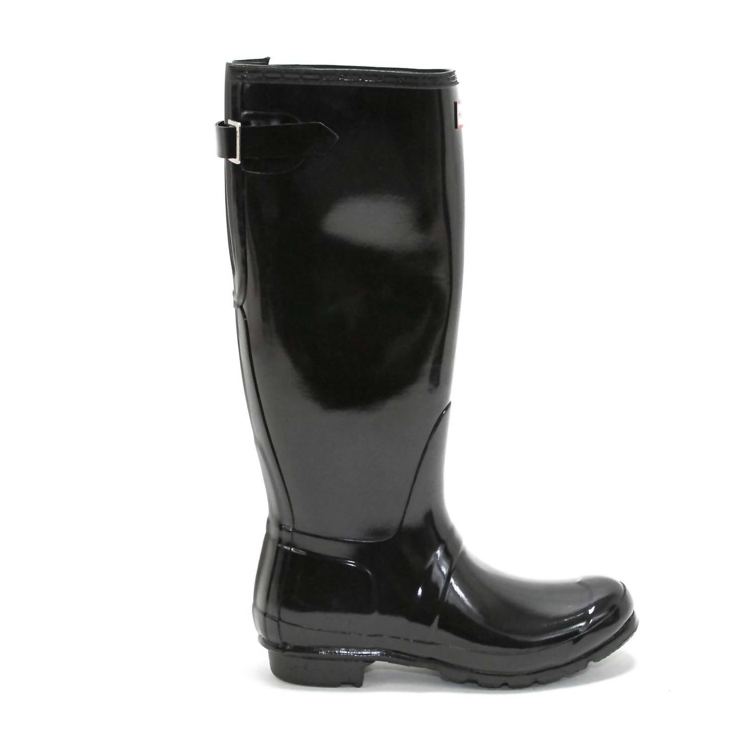 HUNTER Women's Original Tall Back Adjustable Gloss Rain Boots in black - women's shoe - alternate view