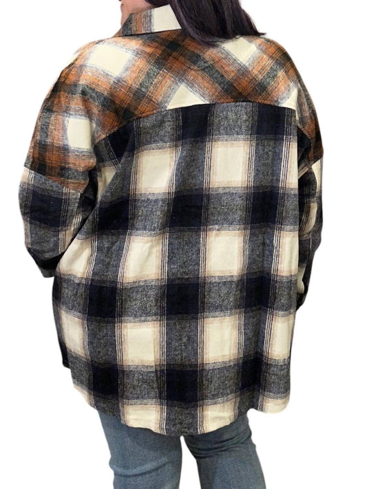 Zenana - Colorblock Plaid Longline Shacket