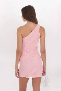 Lucy In The Sky - Ruffle Rhinestone One Shoulder Mini Dress