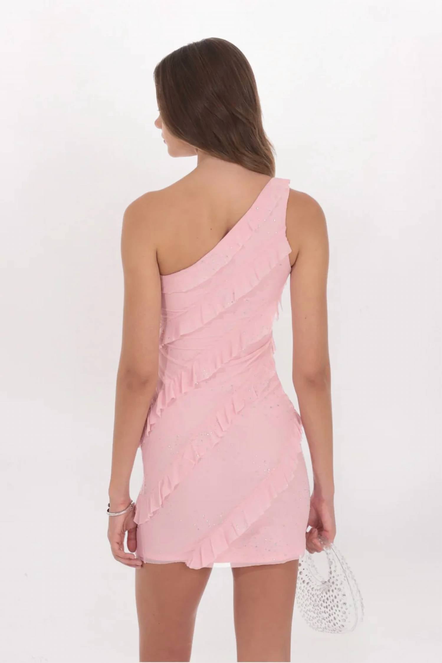 Lucy In The Sky - Ruffle Rhinestone One Shoulder Mini Dress