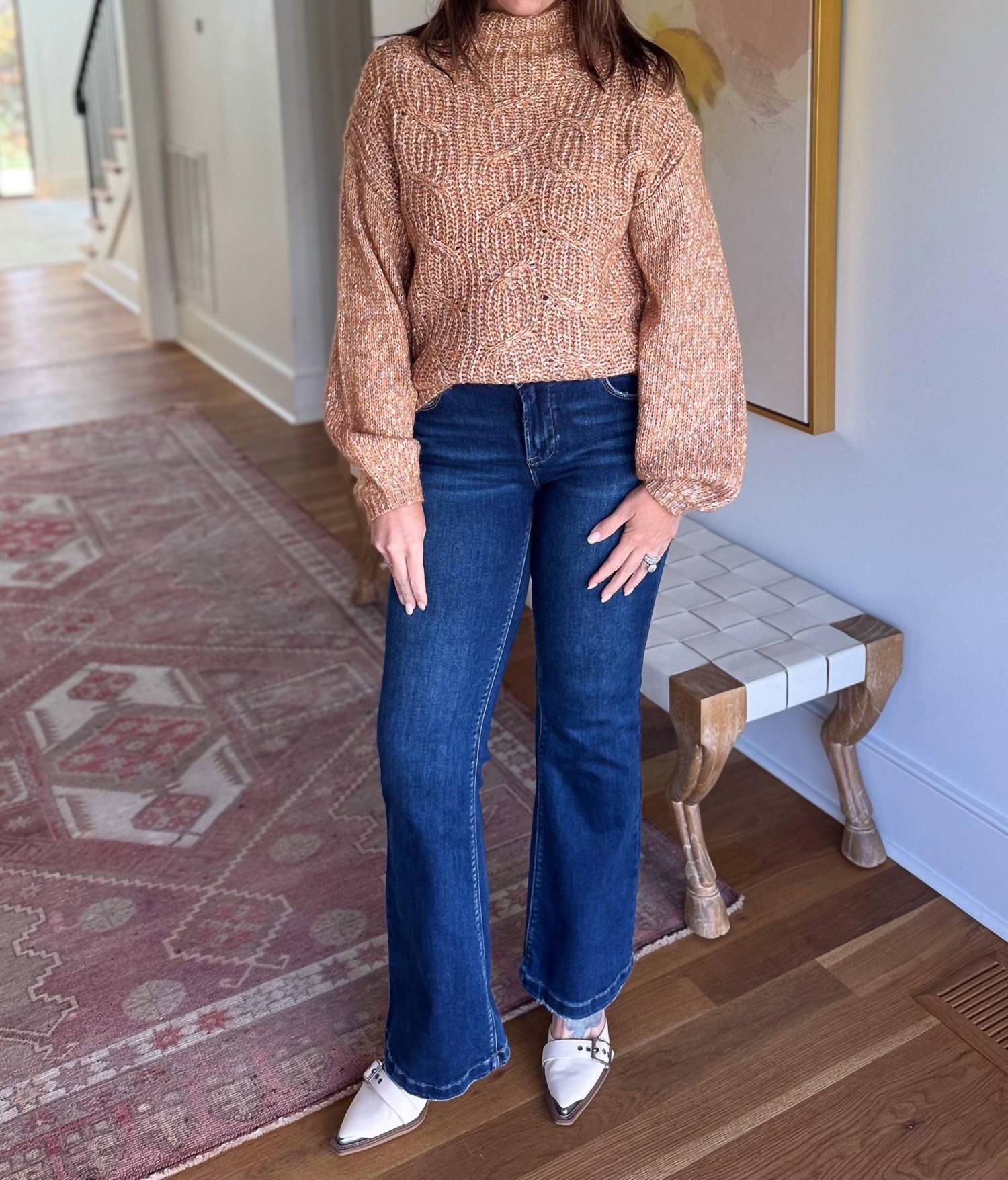 TRIBAL Warm Funnel Neck Oversized Sweater in cinnamon - women's sweater - alternate view