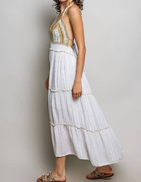 Pol - Corfu Crochet Sequin Metallic Halter Maxi Dress