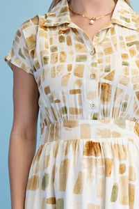 Gigio - Neutral Tile Print Midi Dress