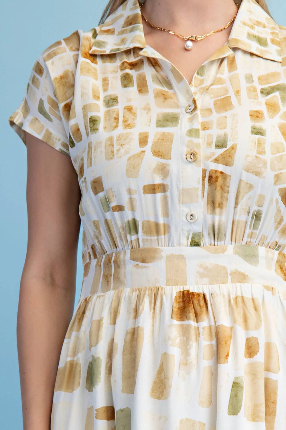 Gigio - Neutral Tile Print Midi Dress