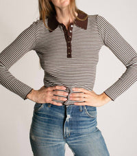 ROLLA'S Stripe Knit Top in chocolate - women's long sleeve top - detail view